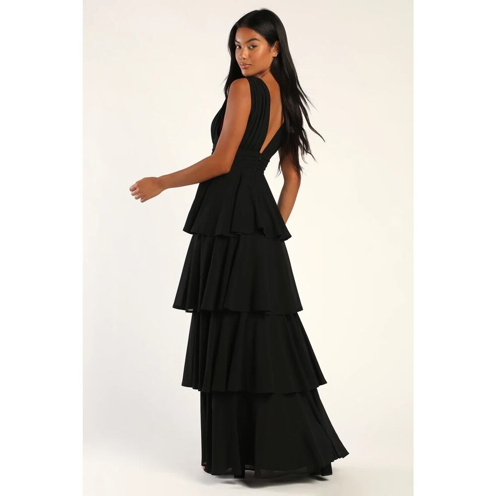 NWT Lulus Amazing Evening Black Tiered Maxi Dress Bridesmaid Wedding Prom Sz XS - Picture 3 of 7